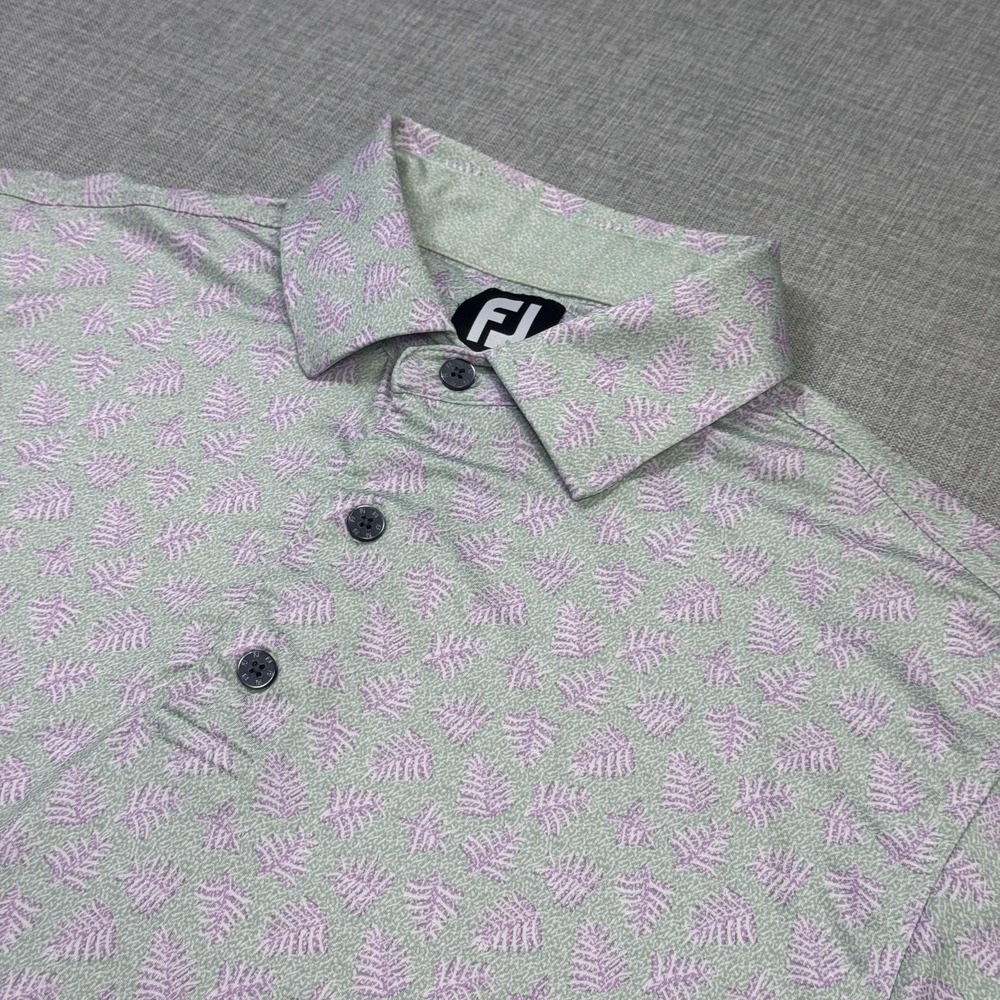 FootJoy Floral Golf Polo Shirt Men M Green Golf Pink Polyester Spandex Stretch